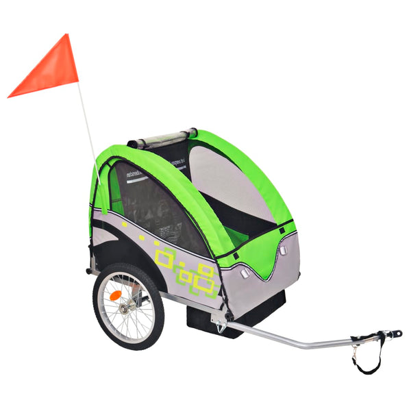 Sykkelvogn for barn grå og grønn 30 kg
