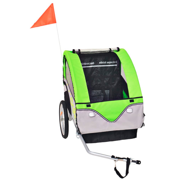 Sykkelvogn for barn grå og grønn 30 kg
