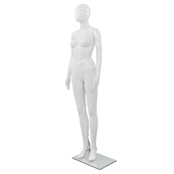 Full-body kvinnelig utstillingsdukke med glassbase hvit 175 cm