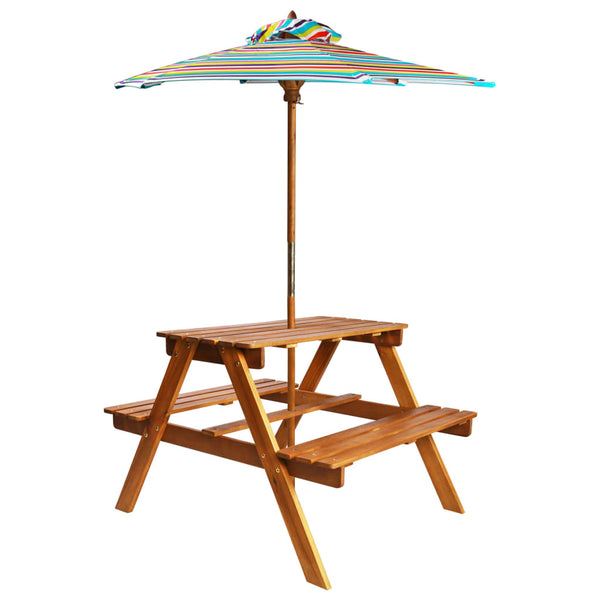 Barnepiknikbord med parasoll 79x90x60 cm heltre akasie