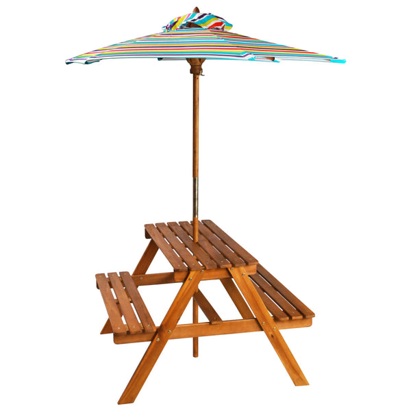 Barnepiknikbord med parasoll 79x90x60 cm heltre akasie
