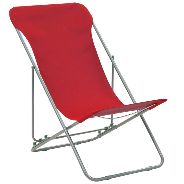 Sammenleggbare strandstoler 2 stk stål og oxfordstoff rød