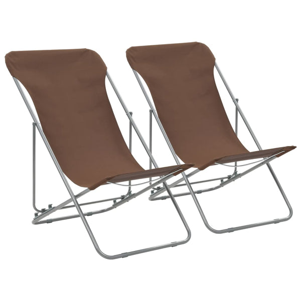 Sammenleggbare strandstoler 2 stk stål og oxfordstoff brun