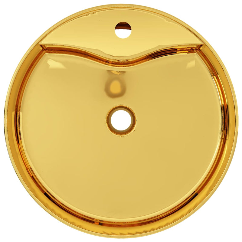 Vask med overløpsfunksjon 46,5x15,5 cm keramikk gull