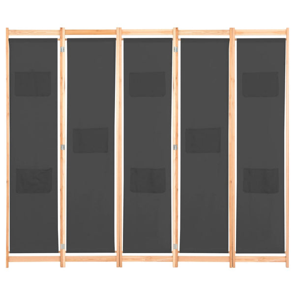 Romdeler 5 paneler grå 200x170x4 cm stoff