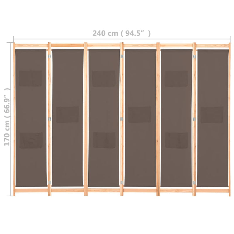 Romdeler 6 paneler brun 240x170x4 cm stoff