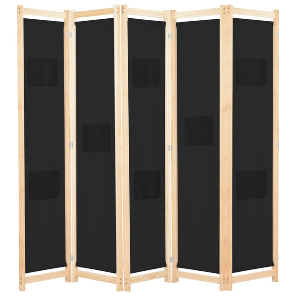 Romdeler 5 paneler svart 200x170x4 cm stoff