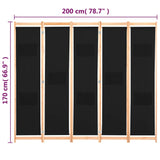 Romdeler 5 paneler svart 200x170x4 cm stoff