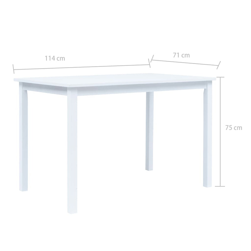 Spisebord hvit 114x71x75 cm heltre gummitre