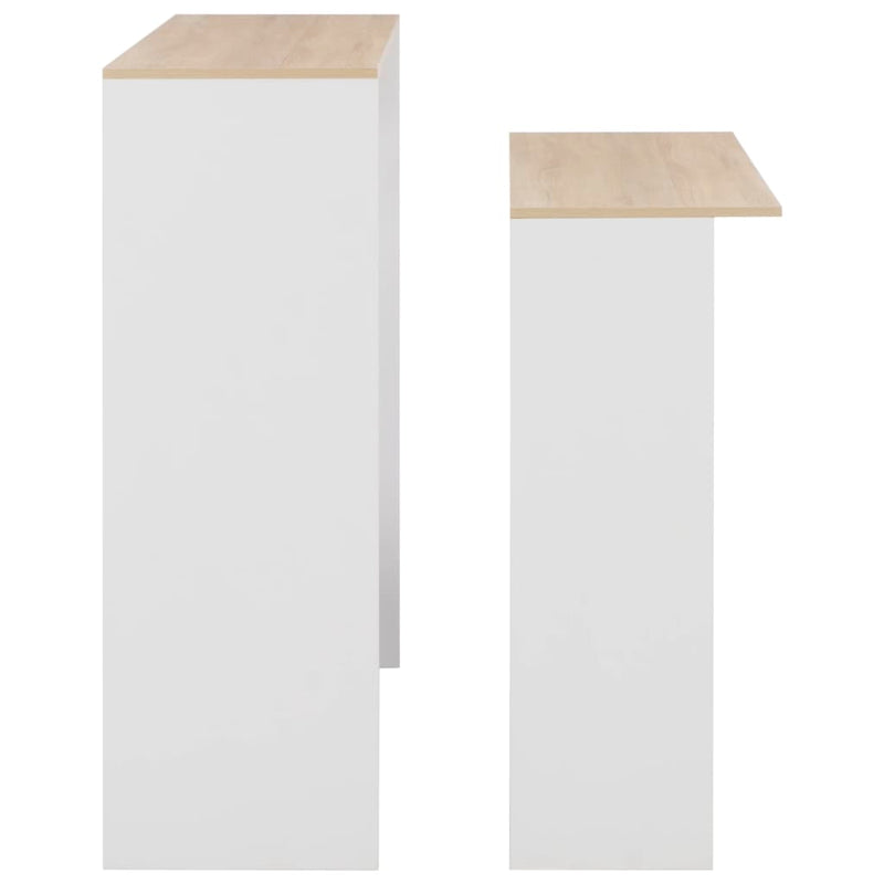 Barbord med 2 bordplater hvit og eik 130x40x120 cm
