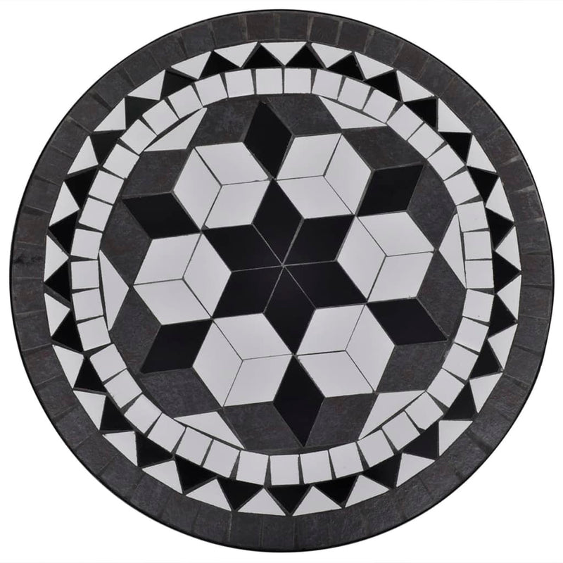Bistrosett med keramikkfliser 3 deler svart og hvit