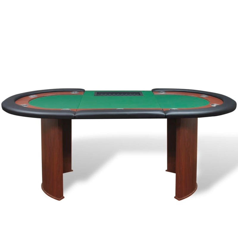 10-spiller pokerbord med dealer-område og chip-skuff grønn