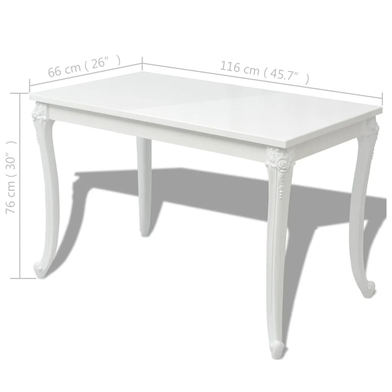 Spisebord 116x66x76 cm høyglans hvit