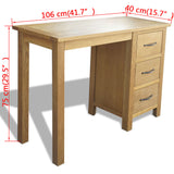 Skrivebord med 3 skuffer 106x40x75 cm heltre eik