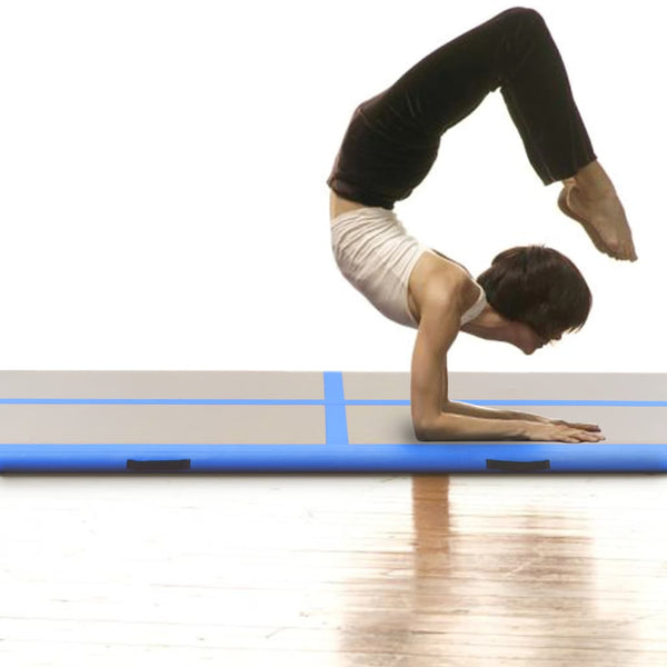 Oppblåsbar gymnastikkmatte med pumpe 400x100x10 cm PVC blå