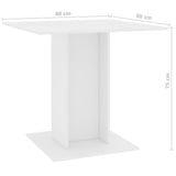 Spisebord hvit 80x80x75 cm sponplate