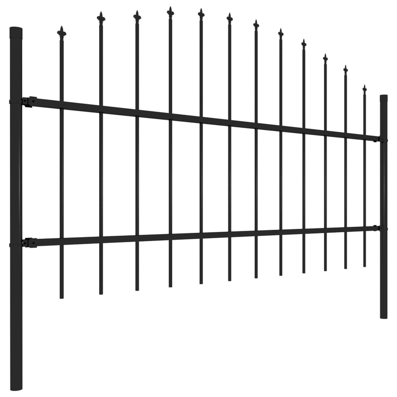 Hagegjerde med spydtopp stål (0,75-1)x10,2 m svart