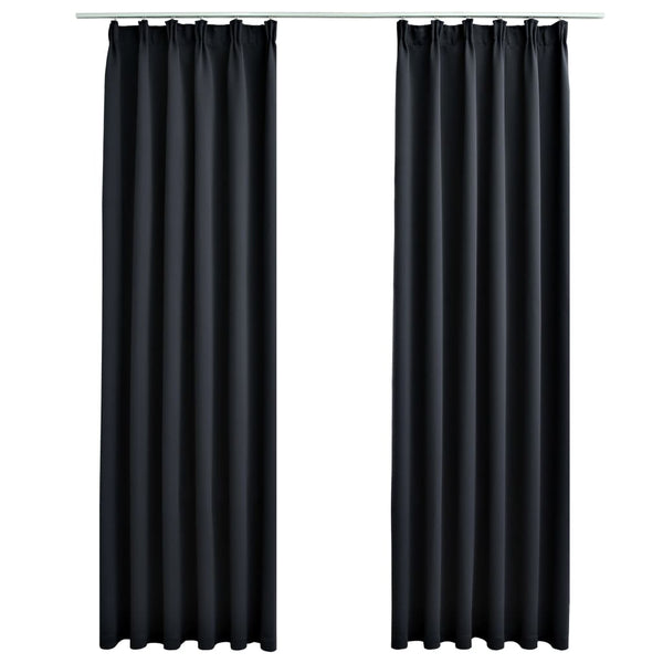 Lystette gardiner med kroker 2 stk svart 140x175 cm
