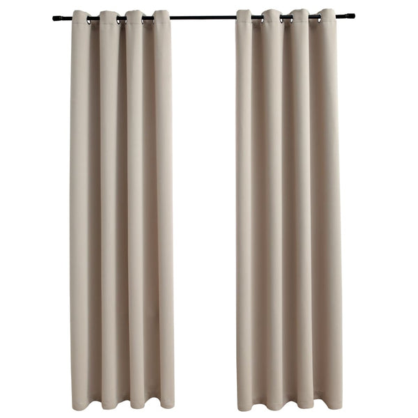 Lystette gardiner med metallringer 2 stk beige 140x245 cm