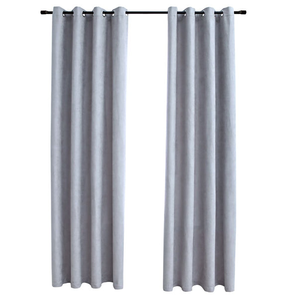 Lystette gardiner med metallringer 2 stk grå 140x225 cm