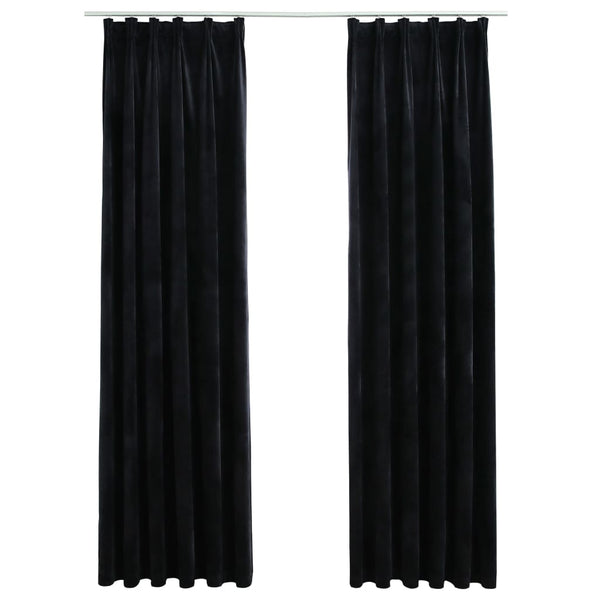 Lystette gardiner med kroker 2 stk fløyel svart 140x225 cm