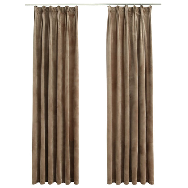 Lystette gardiner med kroker 2 stk fløyel beige 140x175 cm
