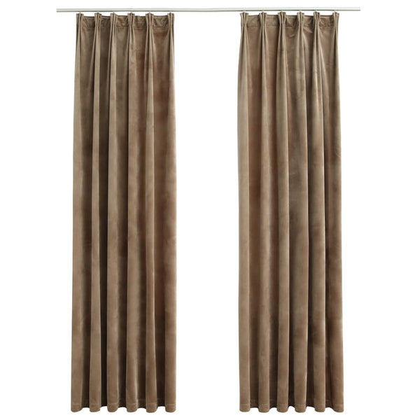Lystette gardiner med kroker 2 stk fløyel beige 140x245 cm
