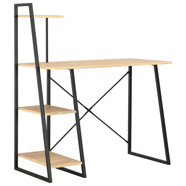 Skrivebord med hylle svart og eik 102x50x117 cm