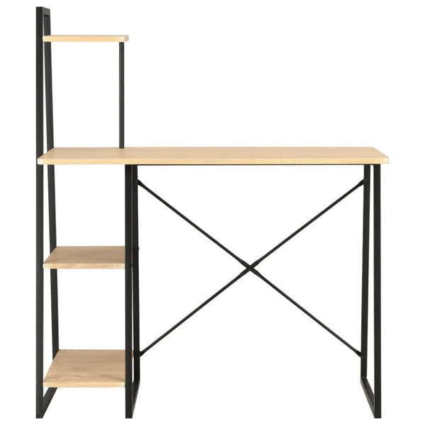 Skrivebord med hylle svart og eik 102x50x117 cm