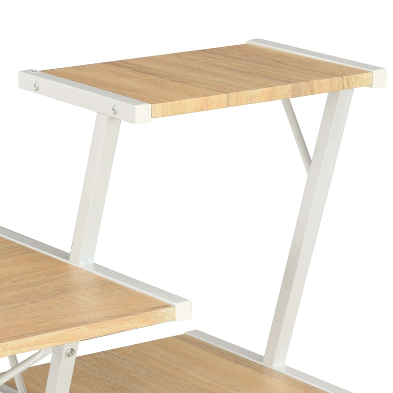 Skrivebord med hylle hvit og eik 116x50x93 cm