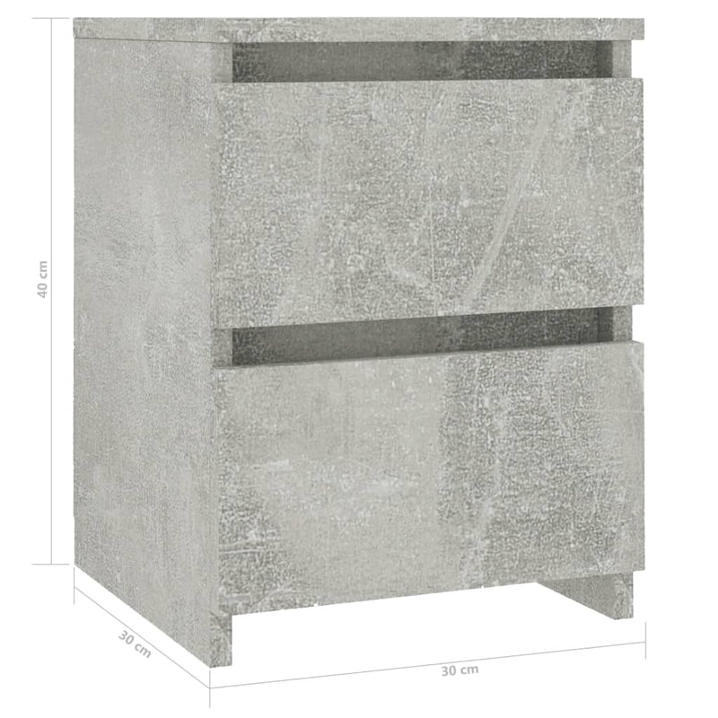 Nattbord 2 stk betonggrå 30x30x40 cm sponplate