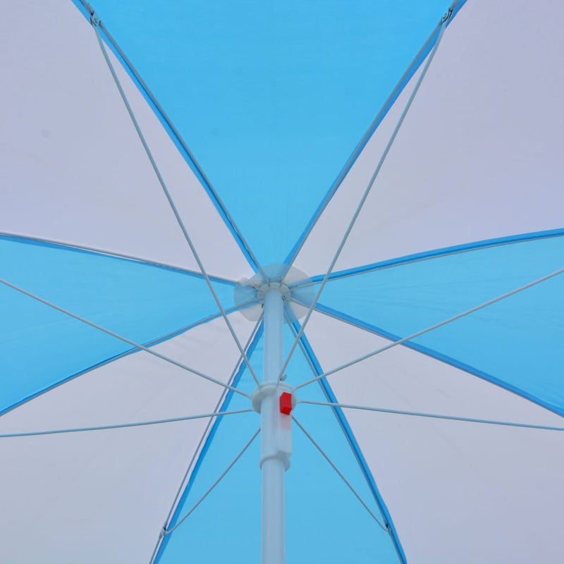 Strandparasoll med sidevegger blå og hvit 180 cm stoff
