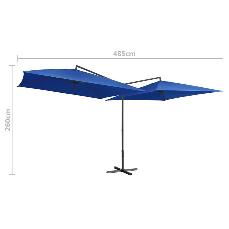 Dobbel parasoll med stålstang 250x250 cm asurblå