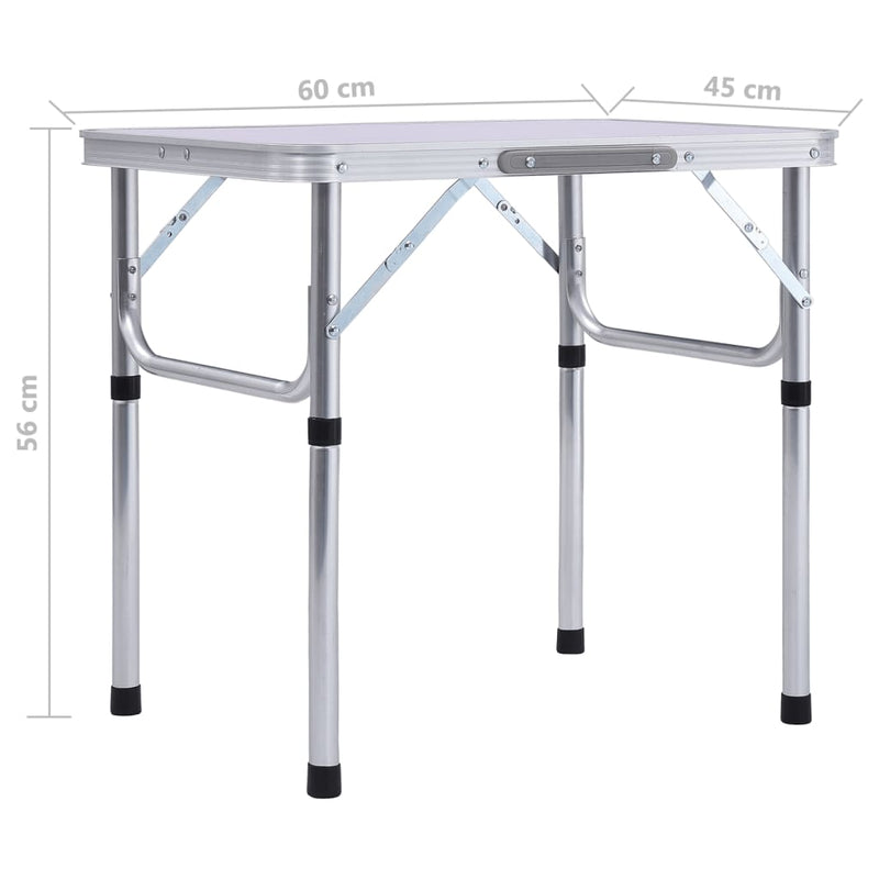 Sammenleggbart campingbord hvit aluminium 60x45 cm