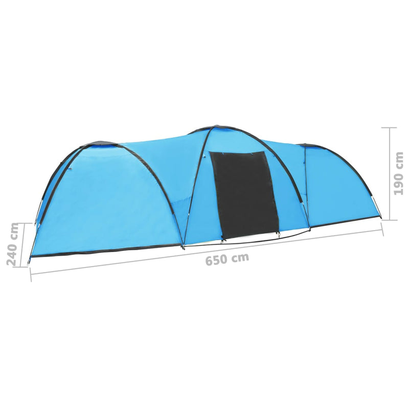 Campingtelt igloformet 650x240x190 cm for 8 personer blå