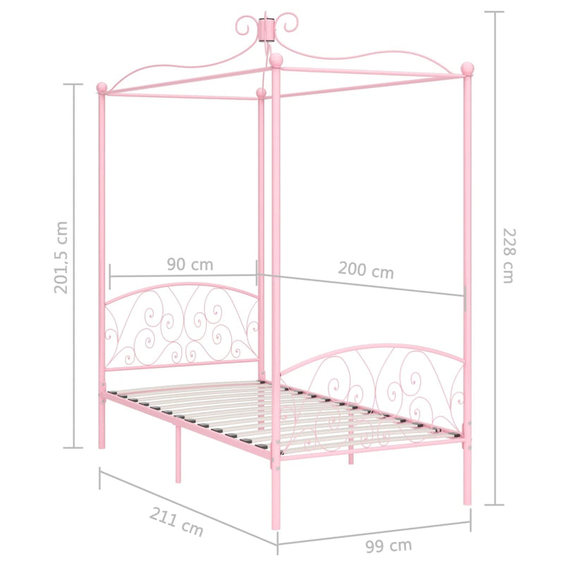 Himmelsengeramme rosa metall 90x200 cm