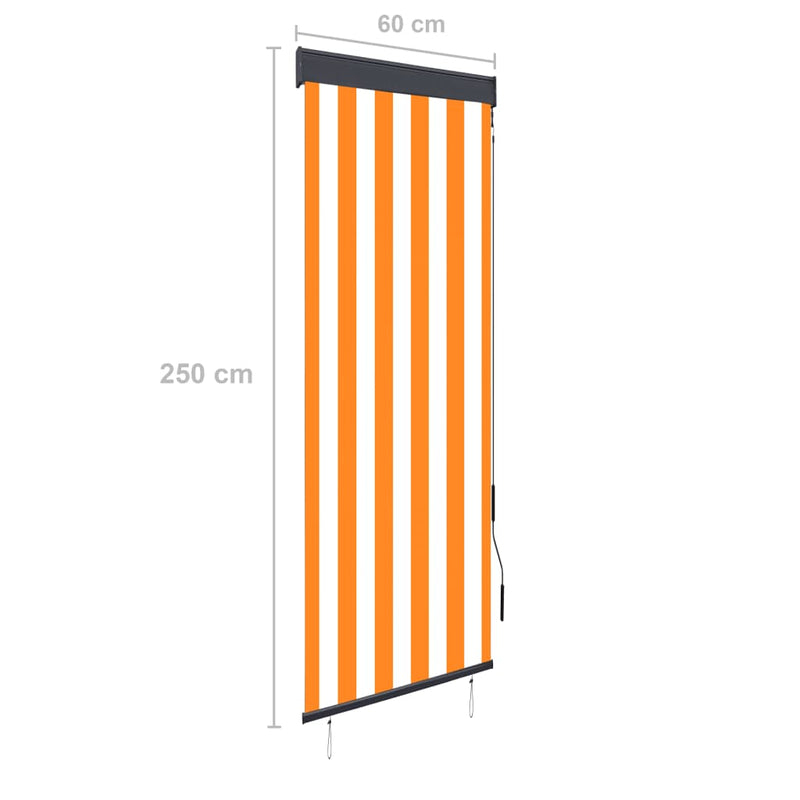 Utendørs rullegardin 60x250 cm hvit og oransje