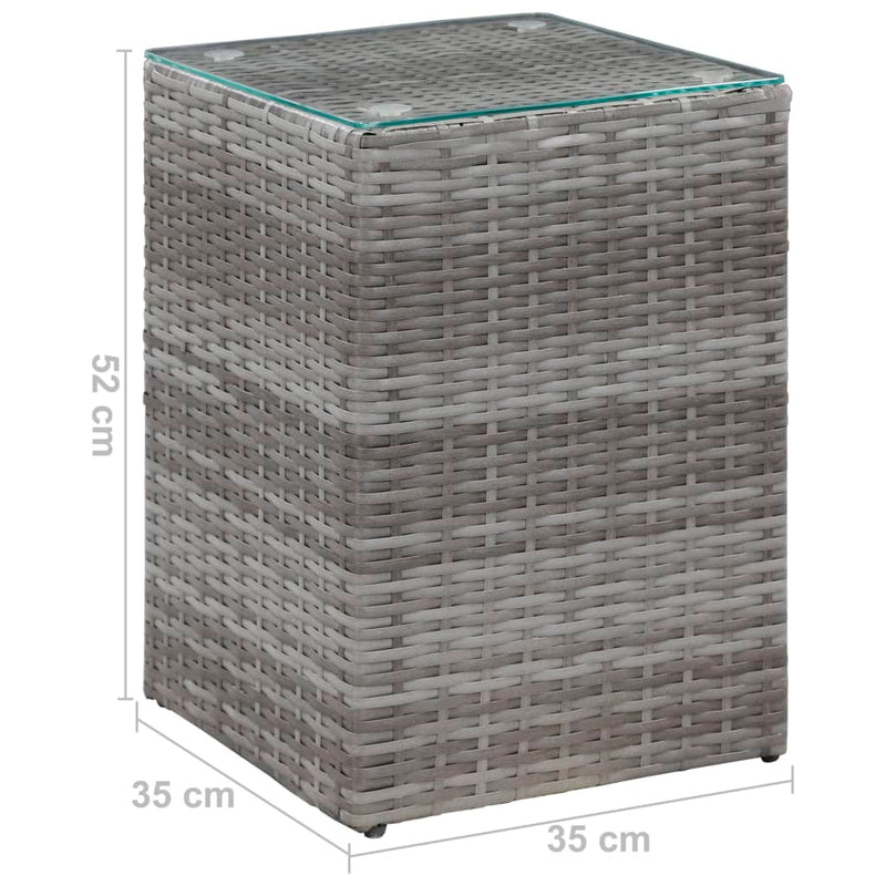 Sidebord med glasstopp grå 35x35x52 cm polyrotting
