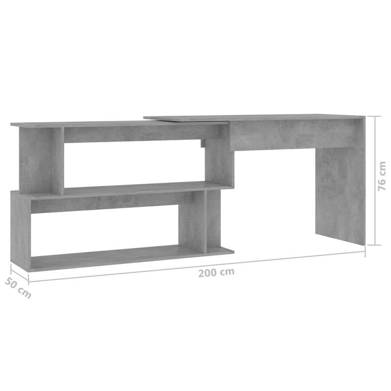 Hjørneskrivebord betonggrå 200x50x76 cm sponplate