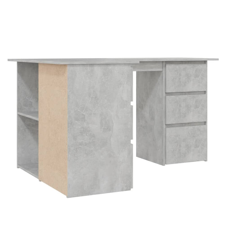 Hjørneskrivebord betonggrå 145x100x76 cm sponplate