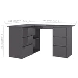 Hjørneskrivebord høyglans grå 145x100x76 cm sponplate