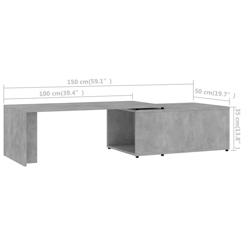 Salongbord betonggrå 150x50x35 cm sponplate