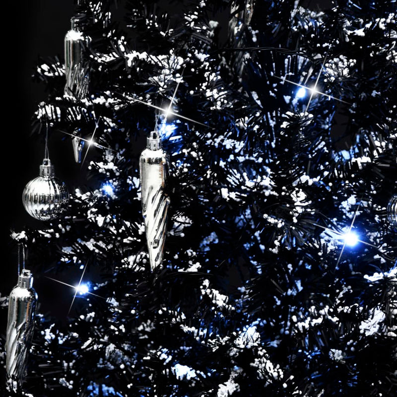 Kunstig juletre med snø og paraplyfot svart 140 cm PVC