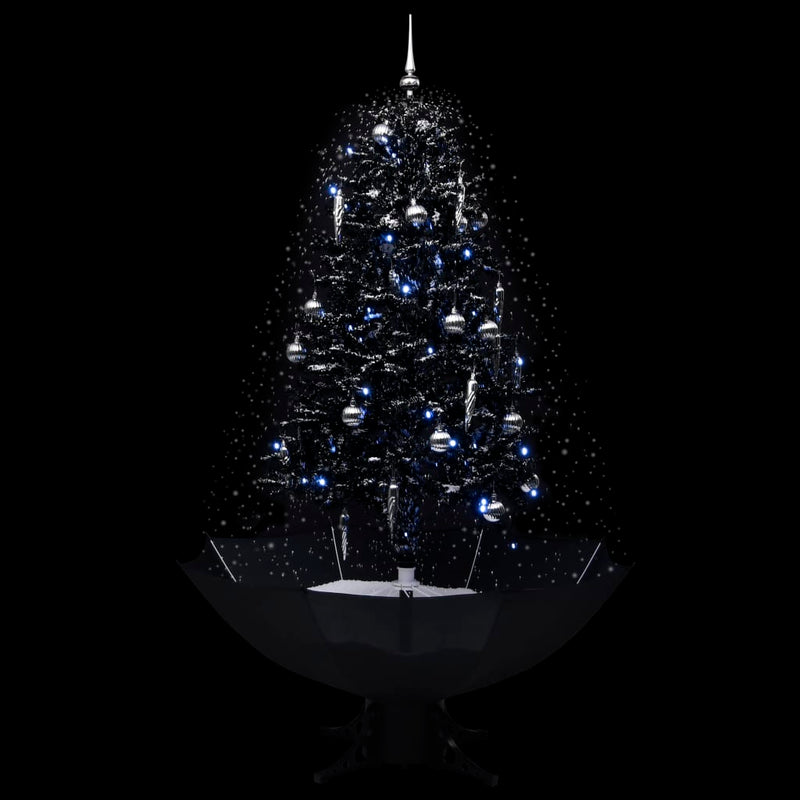 Kunstig juletre med snø og paraplyfot svart 170 cm PVC