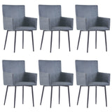 Spisestoler med armlener 6 stk grå kunstig semsket skinn