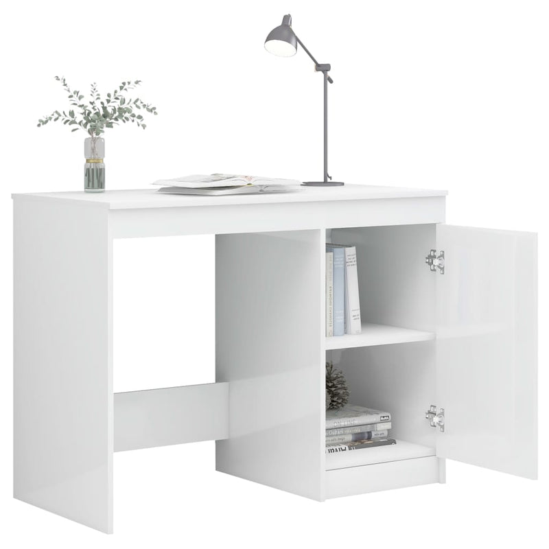 Skrivebord høyglans hvit 140x50x76 cm sponplate