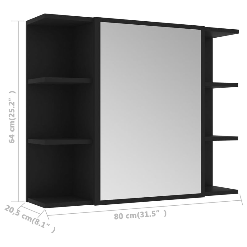 Speilskap til baderom svart 80x20,5x64 cm sponplate