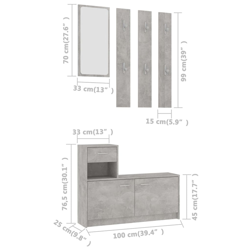 Gangenhet betonggrå 100x25x76,5 cm sponplate