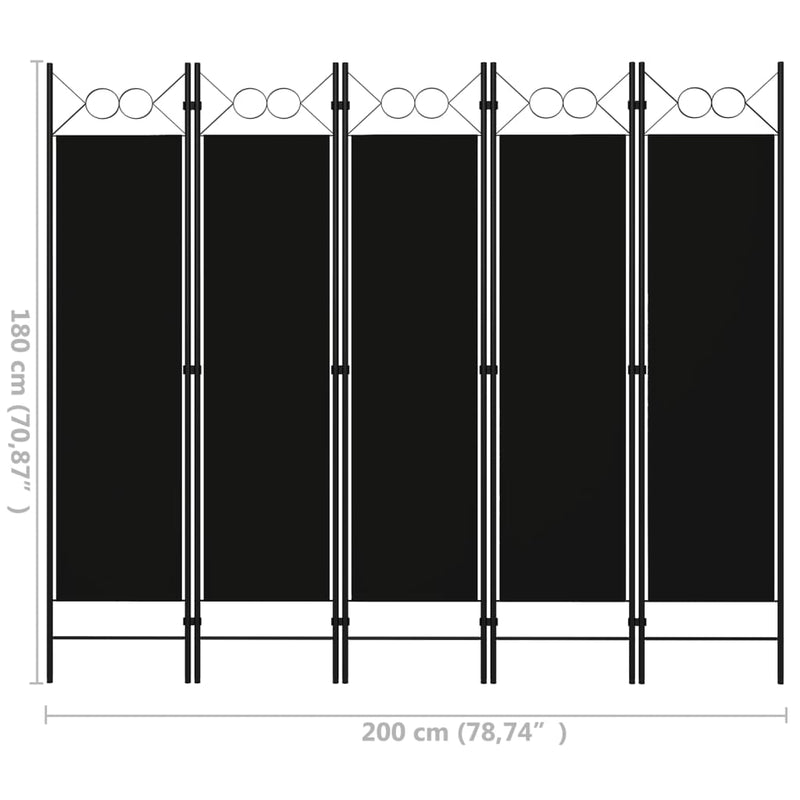 Romdeler 5 paneler svart 200x180 cm