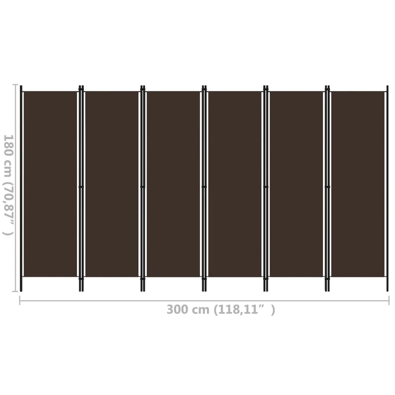 Romdeler med 6 paneler brun 300x180 cm